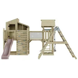 OutdoorToys Spielturm Liv, aus Holz in Altrosa mit Kinderschaukel & Rutsche rosa