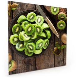 Primedeco Küchenrückwand Küchenrückwand Spritzschutz Glas mit Motiv Kiwi geschnitten auf Tisch 70 cm x 70 cm