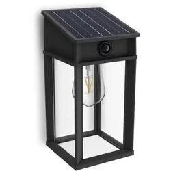 Philips Geri Solar-Wandleuchte Ultra Efficient für den Außenbereich Schwarz - austauschbare Solarlampe, Bewegungssensor, 4000K neutralweißes Licht