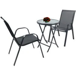 Garten-Essgruppe VCM "3tlg Balkonset Gartenmöbel Stapelstühle Set Sonlas", grau (anthrazit), B:56cm T:73cm, Obermaterial: 90% Metall MT. 10% Textilmaterial TEXMAT., Sitzmöbel-Sets