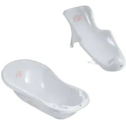 Hylat Baby Babybadewanne Hylat Baby Badewanne Set - für Neugeborene und Babys – Lite, Friends, (2-teiliges SET, 2-tlg), Babywanne, Sitz – Grau grau