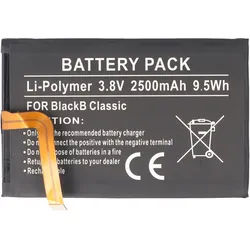 Akku passend für Blackberry Classic, BPCLS00001B, 1ICP4/59/93, Li-Polymer, 3,8V, 2500mAh, 9,5Wh, built-in, ohne Werkzeug