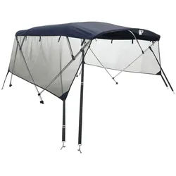 vidaXL Schutzplane 183 x 185-198 x 137 cm Boot Sonnendach 3-Bow Bimini Top mit Mesh-Seite blau