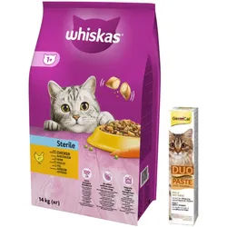 WHISKAS Sterile Huhn Chicken 14kg + GIMBORN Gim Cat Paste Anti-Hairball 50g -3% billiger!!!