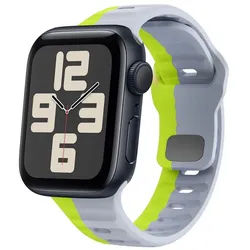 Wigento Smartwatch-Armband Für Apple Watch SE 2023 40mm Silikon Wellenstruktur Armband Grau, Silikonarmband mit umgekehrter Schnalle grau|grün