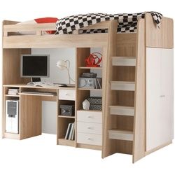 Mid.you Hochbett , Weiß, Eichefarben , Holzwerkstoff , seitenverkehrt montierbar , 90x200 cm , Baby & Kindermöbel, Kinder- & Jugendzimmer, Kinderbetten, Hochbetten