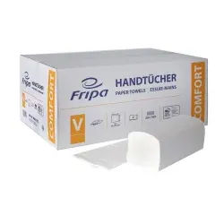 Fripa COMFORT Papierhandtücher, 25 x 23 cm, 2-lagig, Hochweiß, 100% Zellstoff, V-Falz, geprägt, 1 Karton = 20 x 150 = 3.000 Blatt