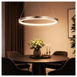 GLOBO LIGHTING LED Pendelleuchte, LED-Leuchtmittel fest verbaut, Warmweiß, Pendelleuchte Ring silber Hängeleuchte rund LED silberfarben
