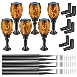 tectake Solarleuchten 6er Set Flare,6 - 8 Stunden Betriebszeit,schwarz , Schwarz , Kunststoff , Oval , LED integrated , 10x58x10 cm , Ce , Lampen & Leuchten, Außenbeleuchtung, Außenleuchten