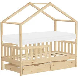 Ml-Design Hausbett mit Matratze 70x140 cm und 2 Schubladen Natur aus Kiefernholz , Beige , Holz , Rechteckig , 70x140 cm , Babymöbel & Kindermöbel, Kinderzimmer & Jugendzimmer, Kinderbetten, Spielbetten