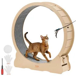 VEVOR Katzenlaufrad, 1080 mm Innendurchmesser, Laufrad aus Holz für 8,6-12,7 kg Katzen, mit Teppichlauffläche & Verriegelungsmechanismus, leises Spielzeug für Wohungkatzen