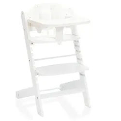 Fillikid Hochstuhl , Weiß , Holz , Buche , 45x81x51 cm , Fußstütze verstellbar, Sitzfläche verstellbar, Essbrett abnehmbar, 5-Punkt-Gurt, Snacktablett , Füttern