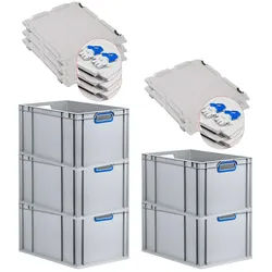 PROREGAL 5x Eurobox NextGen Color mit Scharnierdeckel & Verschlüssen | HxBxT 22x40x60cm | 65 Liter | Griffe blau offen | Verstärkter Boden