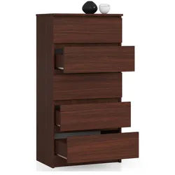Raumhirsch Furniture Kommode mit 5 Schubladen 60 cm breit Holz Schrank, Highboard / Kommode 60 cm, Sideboard Organizer für jeden Raum braun