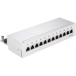 Goobay CAT 5e Mini/Desktop Patch Panel, 12 Port, (1 HE) - STP geschirmt, Grau