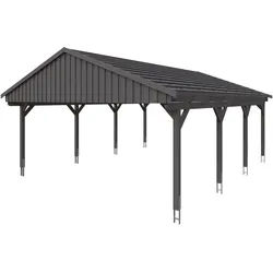 Skan Holz Fichtelberg - Satteldach Doppelcarport Breite 618 cm Gr. 2 - 618 x 808 cm Dachlattung schiefergrau Holzcarport