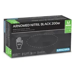 ARNOMED Nitril Midnight Black Einmalhandschuh, puderfrei, schwarz, Unsteriler Nitrilhandschuh mit texturierten Fingerspitzen, 1 Packung = 200 Stück, Größe M
