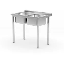 HENDI Tisch mit 2 Spülbecken – verschraubt, Kitchen Line, 1000x600x(H)850mm