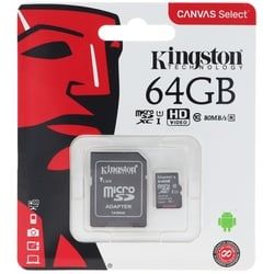 KINGSTON 64 GB Micro SD Karte, Kingston Canvas Select Plus microSD Speicherkarte, optimiert für Android-Geräte, mit SD-Adapter