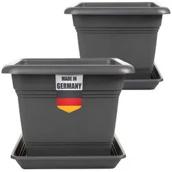 Centi Pflanzkübel Großer Pflanzkübel anthrazit quadratisch wetterfest (2er-Set) grau