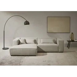 LeGer Home by Lena Gercke Ecksofa PIARA mit Kedernaht, Cord, Leinenoptik o. Strukturstoff, Couch, L-Form, wahlweise Ottomane rechts/links, schwarze Füße, bequemer Sitzkomfort grau