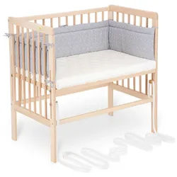 FabiMax Beistellbett Babybett Boxspring klar lackiert, 90 x 55 cm Liegefläche, aus Buchenholz, Stufenlos höhenverstellbar 40-73 cm, Holz-Lattenrost