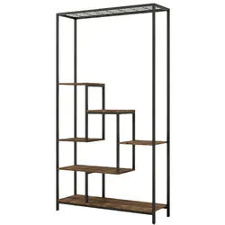 COSTWAY Pflanzenständer, 6 Ebenen, 180 cm Metall-Pflanzenregal, Blumenregal mit 10 S-Haken und Gitterrost (rustikales Braun)