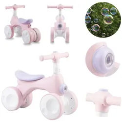 MoMi Laufrad Tobis 7 Zoll, 4-Rad Laufrad mit Licht, Hupe & Seifenblasen rosa