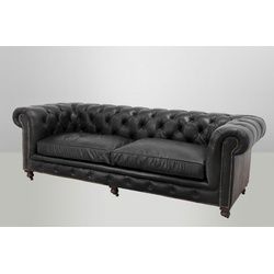 Casa Padrino Chesterfield-Sofa Chesterfield Luxus Echt Leder Sofa 3 Sitzer Vintage Leder von Old Saddle Black