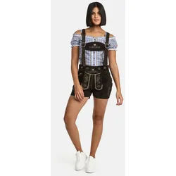 Steigenhöfer Manufaktur Trachtenlederhose Lederhose Damen Shorts Hotpants - 100% Rindsleder - Kurze Hose (Inklusive verstellbaren Trägern) Traditionelles Design - Mit Gürtelschlaufe - Dirndl Alternative braun 38