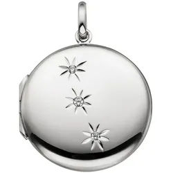 JOBO Medallionanhänger Anhänger Medaillon rund, 925 Silber mit 3 Zirkonia silberfarben