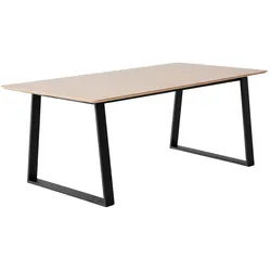 Hammel Furniture Esstisch Meza Designtisch mit Auszugsfunktion und 2 Einlegeplatten, abgerundete Tischplatte MDF, Trapez Metallgestell beige 210 cm x 73,5 cm x 100 cm