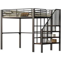 Okwish Hochbett 140/200 cm Schwarz Metall mit Stauraum und Treppe , 140x200 cm , Babymöbel & Kindermöbel, Kinderzimmer & Jugendzimmer, Kinderbetten, Hochbetten