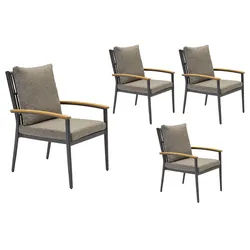 LC Garden »Avento« 4er Set Gartenstühle Anthrazit Armlehnstühle inkl. Teakarmlehnen