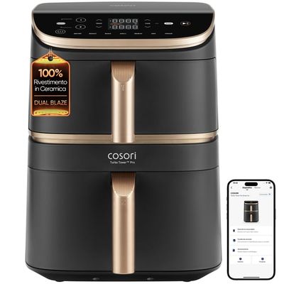 Cosori Turbo Tower Pro Smart Enkelt 10,8 L Enkeltstående 2630 W Varmluftsteger Sort, Guld