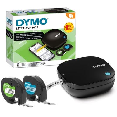 DYMO LetraTag 200B Bluetooth Label Maker | Kompakt etikettskrivare | Ansluter till iOS och Android via trådlös Bluetooth-teknik | 2 olika etikettejper ingår