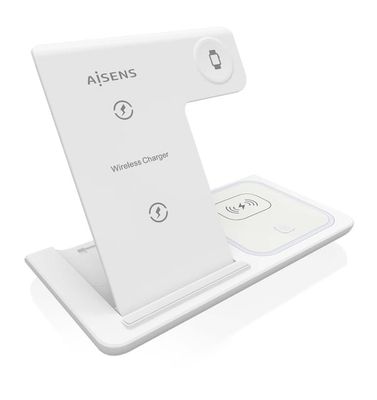 AISENS ASCH-15W3WC044-W oplader til mobil enhed Headset, Mobiltelefon, Smartphone, SmartWatch Hvid USB Trådløs opladning Hurtig opladning Indendørs