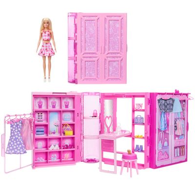 Barbie Dream Closet-lekset med modedocka, kläder och tillbehör, 90 cm brett med fler än 25 delar