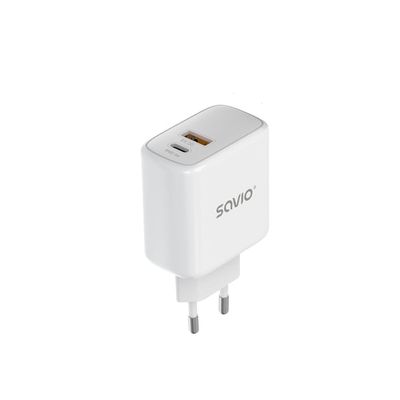 Savio LA-06 USB Type A & C Quick Charge Power Delivery 3.0 Indoor Surfplatta, Telefon Vit AC Snabb laddning inomhus