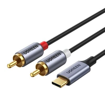 Lydkabel USB-C han - 2RCA han 1,5m grå
