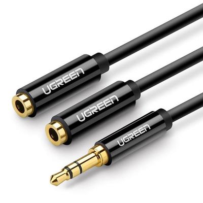 Hovedtelefon kabel splitter 2x AUX 3,5mm mini jack 25cm sort