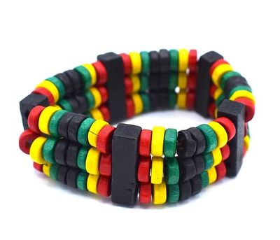 Rasta perlearmbånd trippel - Elastisk