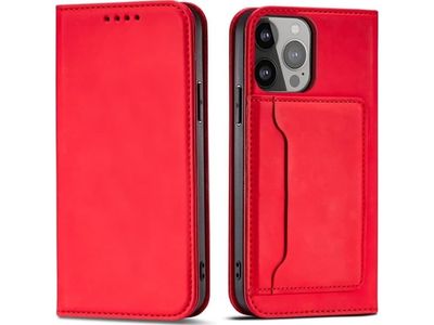 Hurtel Magnet Card Case for Samsung Galaxy S23 Ultra deksel med klaff lommebokstativ rød