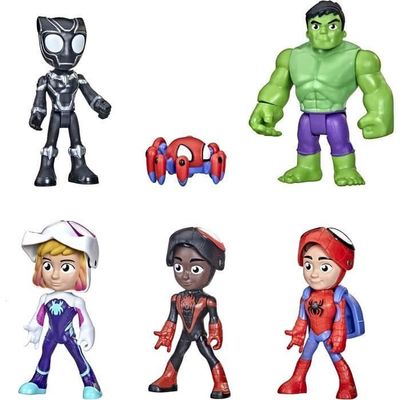 Spidey and His Amazing Friends - F1486 - Pack 6st Actionfigurer 10cm - Spidey, Trac-e, Ghost Spider, Morales, Hulk, Panther