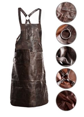 PREMIUM SKINNFÖRKLÄDE GRILL / BBQ / BARISTA / KOCK / FRISÖR FÖRKLÄDE BRUN VINTAGE