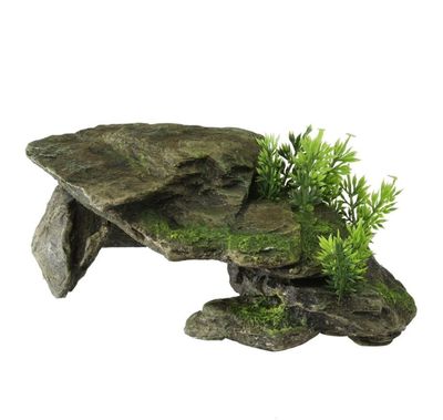 Akvarie dekorasjon, stein med planter 28,5x16,5x10,5cm grå
