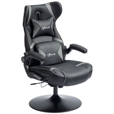 Gamingstol med gynge- & vippefunktion, højdejusterbar, højttalere, max 120 kg, sort/grå