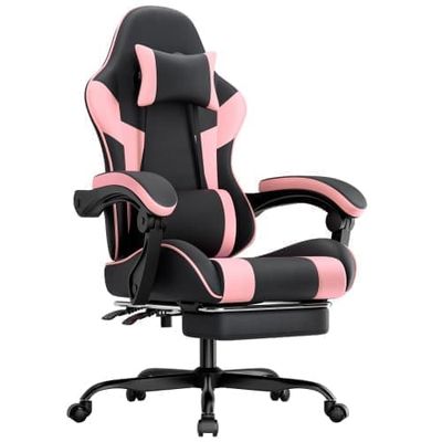 Ergonominen pelituoli lannerangan tuella, säädettävä istuin ja selkänoja, hengittävä PU-nahka, tietokone- ja toimistotuoli musta-pinkki, Max 200 kg