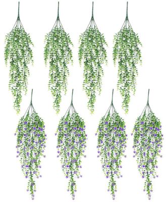 Lollanda Konstgjorda Hängväxter 8 st, Lila/Vit, ormbunksrankor, lämpliga för inomhus- och utomhusdekorationer, UV-beständig