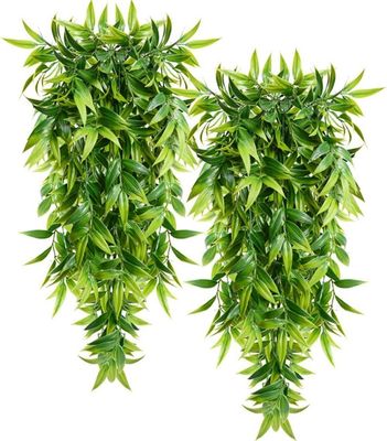 OBOSOE Artificiella hängande växter – 2-pack konstgjorda bambublad för uteplats, balkong eller terrass